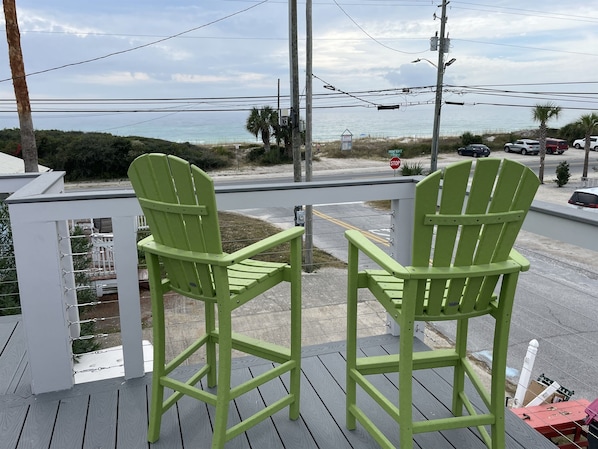 Private upper deck with beach view