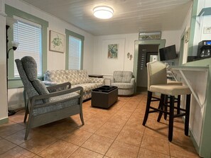 Main living area with streaming live TV, DVD player and high speed WiFi