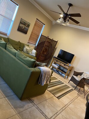 Another view of family/great room. Smart TV with cable and Netflix