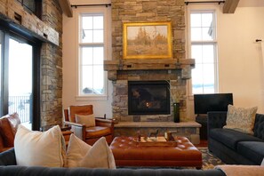 Leather, Linen, reclaimed beams, stone