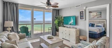 Ocean and Beach views from living room and bedroom