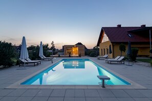 Pool area at night