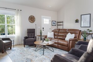 Plenty of seating in our livingroom.