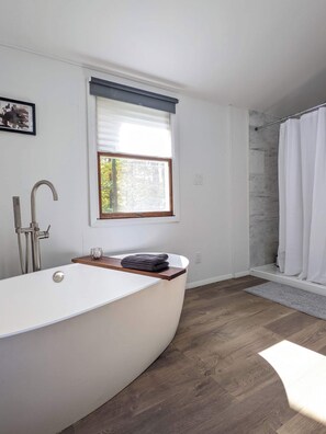 Primary bathroom with soaking tub and separate shower