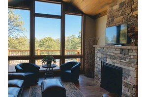 Main floor family room with gas fire place