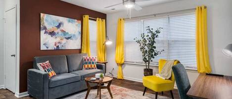 Sleek, comfy modern lounge