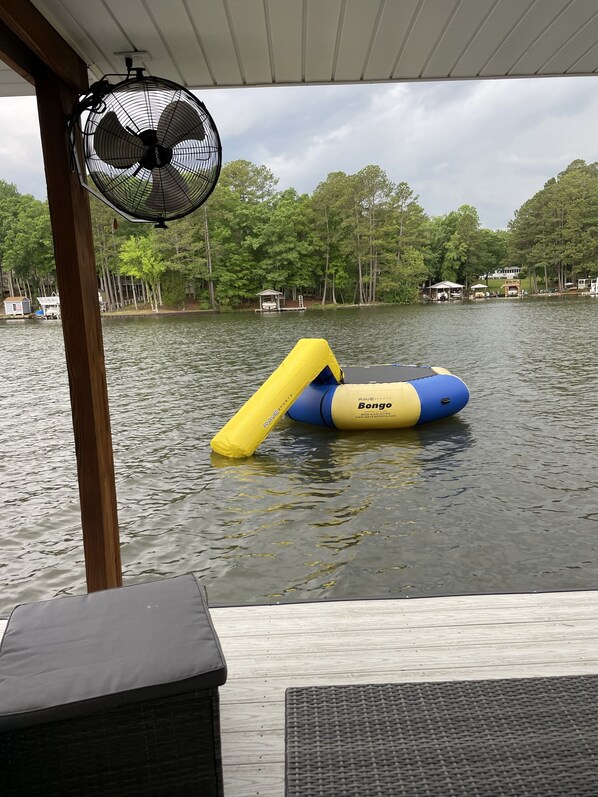 Trampoline and slide for the kids to play on