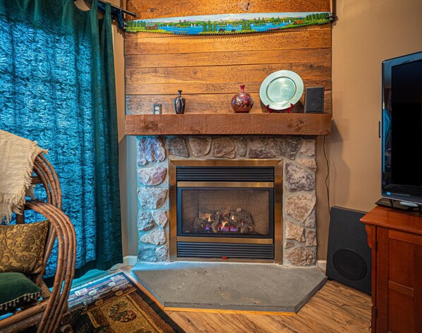 Flip a switch for this gas fireplace on those cold winter nights