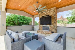 Outdoor Lounge with a Smart TV (Gas Fireplace Soon to Be Operational)