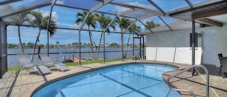 Newly resurfaced pool and patio deck with amazing views of  Thunderbird lake