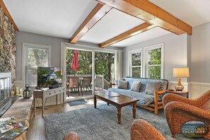 living area with smart T.V.