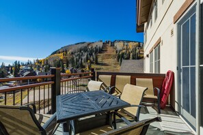 Outdoor patio with slope side views