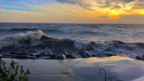 Sunrise view from the upper deck   with some awesome wave action.
