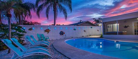 Private pool in the evening