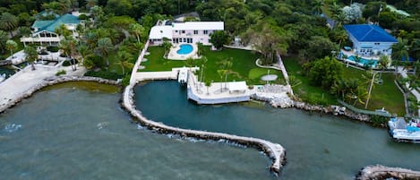 Drone overhead view of backyard/basin.