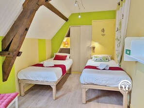 NIVEAU 1 : Chambre 1 de 13m² avec 2 lits jumeaux 90x200cm, placard, lavabo, sèche-cheveux – H53G019188 - La Grande Reignière – Gîtes de France Mayenne