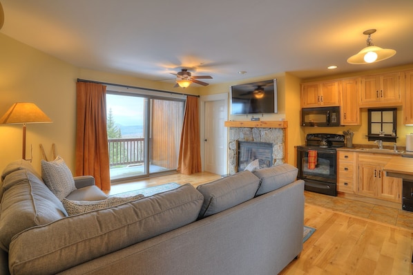 View of living room and kitchen
