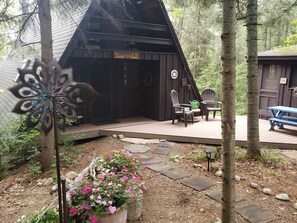 Entrance to "A Summer Place" at back of cabin.  Note the attached composite deck