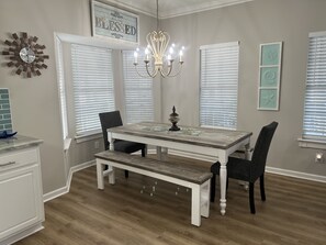 Beautiful farmhouse table with seating for 8