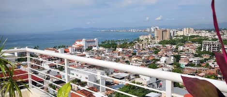 Rooftop Observation Deck:
panoramic views of ocean, village & mountains behind
