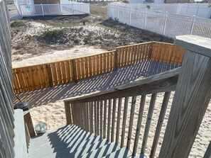 Back steps down to pet area.