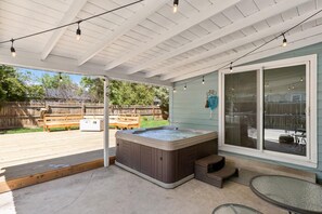 Covered Hot Tub with String Lights