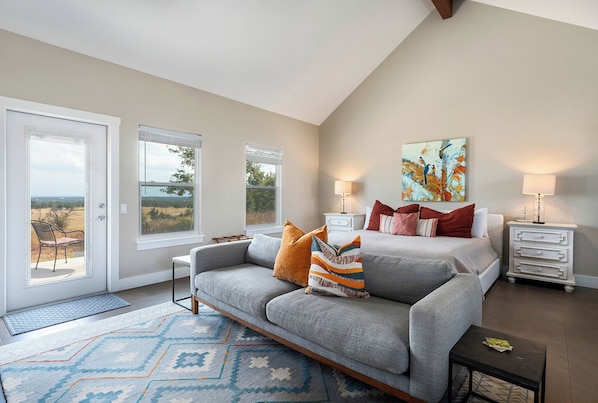 Cozy cottage with comfortable couch.