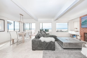 Dining table for 6 opens to the living room and patio for easy, breezy hangouts.
