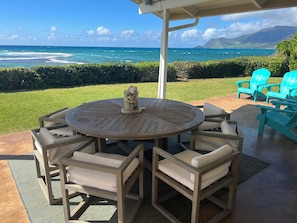 Enjoy a meal or watch the surfers from here