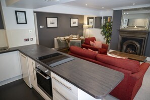 Open plan lounge, kitchen, diner with 50" Smart TV