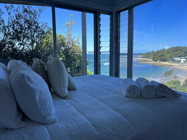 Main bedroom with lighthouse and ocean view and ensuite 