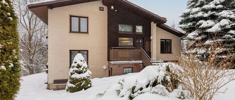 Bâtiment, Plante, Ciel, Neige, Fenêtre, Propriété, Maison, Arbre, Chalet, Pente