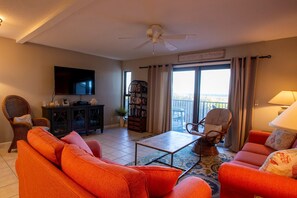 Living Room in Coral Colors with TV 