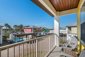 View of the pool from the balcony