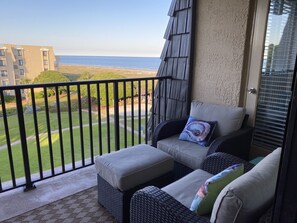 Balcony with outdoor ceiling fan