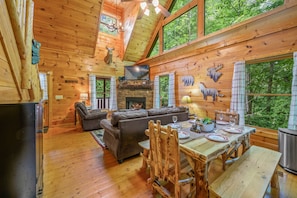 The new dining table is hand crafted from aspen wood by the Pennsylvania Amish.