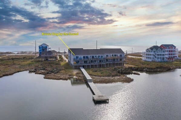 View of top-floor condo from Pamlico Sound. Atlantic Ocean is on the other side!