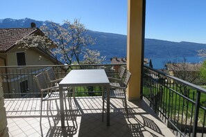 Il bellissimo terrazzo con vista spettacolare, la Rocca di Manerba e Siemione.