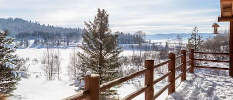 Expansive breathtaking views can be seen from the decks that wrap around three sides of the cabin.