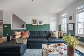 Living area is spacious and stylish.