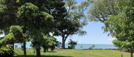 View of the yard and lake