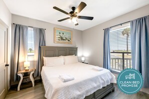 Sleep better at Padre Escapes with our exclusive Clean Bed Promise; providing fresh linens, comforters, and towels washed at high temperatures exceeding CDC recommendations, setting us apart for a truly restful vacation