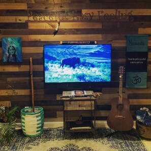 wood paneling gives the Zen Den a tranquil vibe 