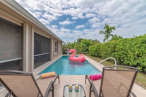 Lounge for days on the open air pool deck; swim all year (flamingo included!) with complimentary pool heat from mid Nov-Apr.