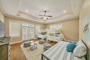 The Bunk Room!  Kids love it!.  50" 4K TV Twin/Full bunks twin daybed w trundle