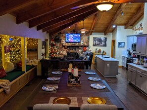 Top floor living/dining area with new furnishings and tables as of Dec. 2020