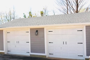 Exterior view of 2-car garage.