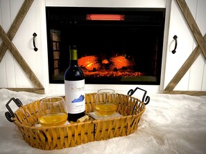 Fireplace makes chili evenings feel warm and cozy. (wine not included)