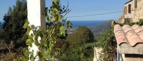 Terrasse avec vue sur mer.