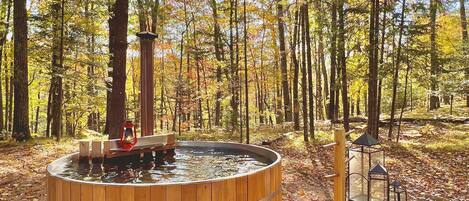 Outdoor wood burning hot tub!